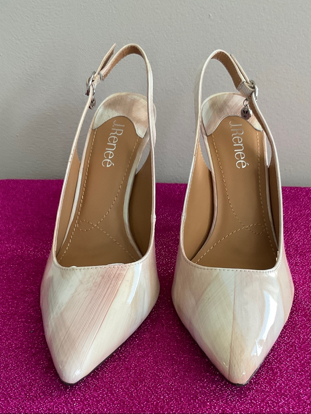 J.Renee Women's Pink Cream Patent Slingback Pointed Pumps